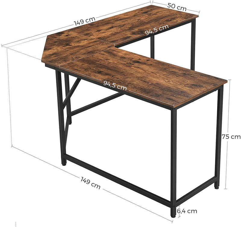 L-Shaped Computer Desk, Rustic Brown and Black Payday Deals