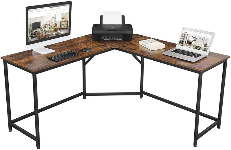 L-Shaped Computer Desk, Rustic Brown and Black Payday Deals