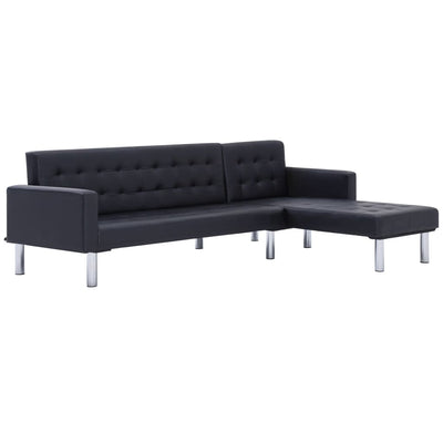 L-shaped Sofa Bed Black Faux Leather Payday Deals