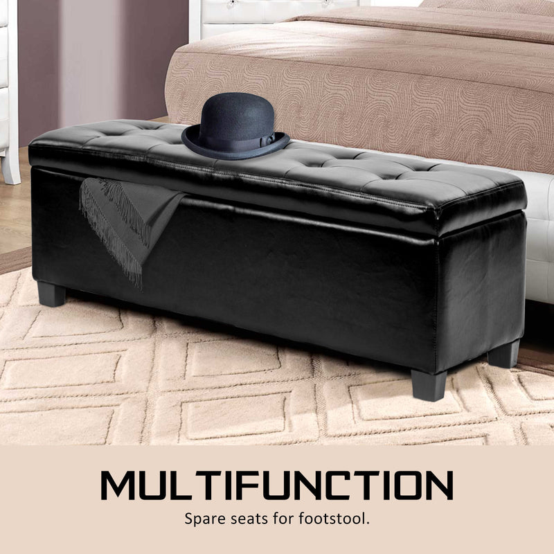 La Bella 102cm Black Storage Ottoman Stool Leather Payday Deals