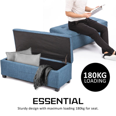 La Bella 102cm Navy Grey Storage Ottoman Stool Fabric Payday Deals