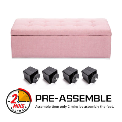 La Bella 102cm Pink Storage Ottoman Stool Fabric Payday Deals