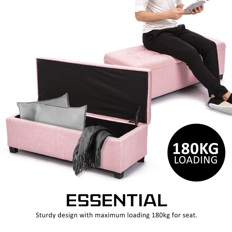 La Bella 102cm Pink Storage Ottoman Stool Fabric Payday Deals