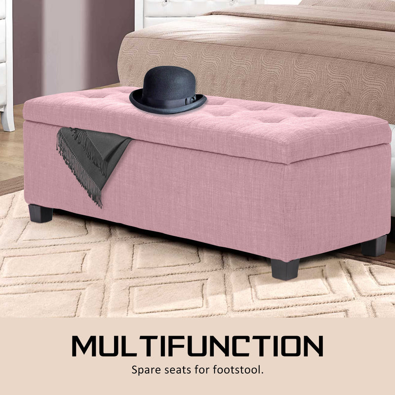 La Bella 102cm Pink Storage Ottoman Stool Fabric Payday Deals