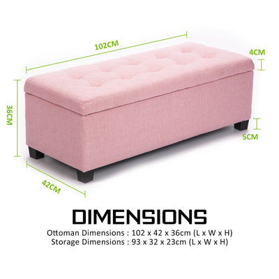 La Bella 102cm Pink Storage Ottoman Stool Fabric Payday Deals