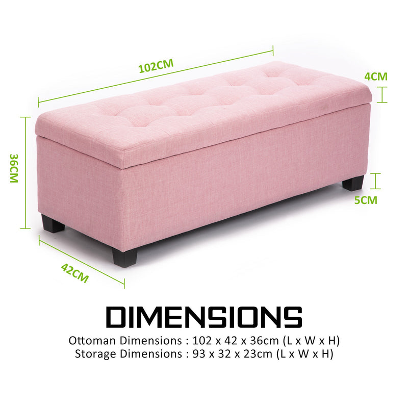 La Bella 102cm Pink Storage Ottoman Stool Fabric Payday Deals