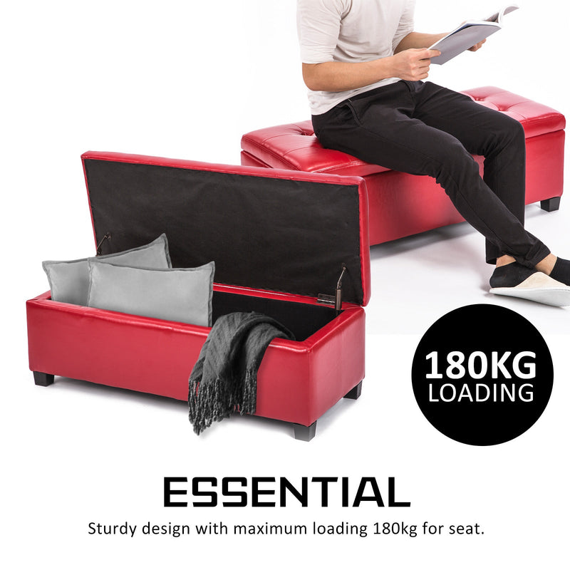 La Bella 102cm Red Storage Ottoman Stool Leather Payday Deals