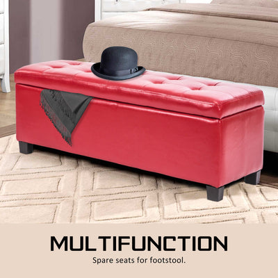 La Bella 102cm Red Storage Ottoman Stool Leather Payday Deals