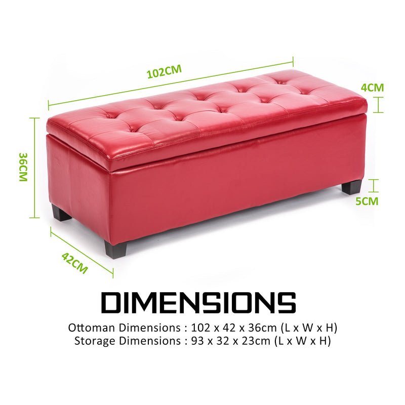 La Bella 102cm Red Storage Ottoman Stool Leather Payday Deals