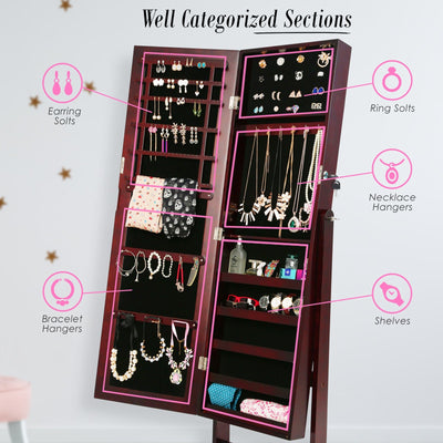 La Bella 146cm Walnut Mirror Jewellery Cabinet Storage Organiser LUVO Payday Deals