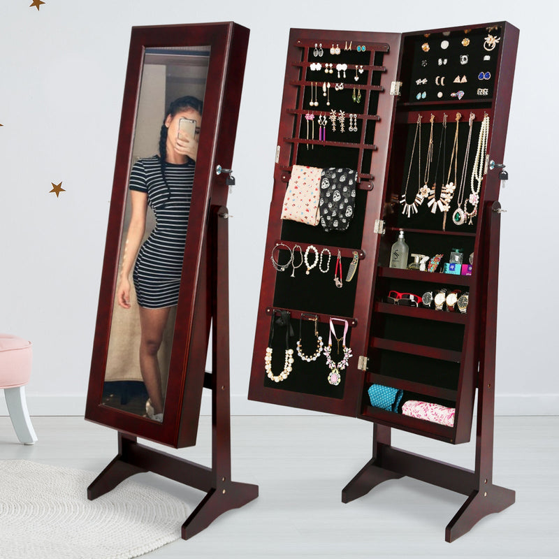 La Bella 146cm Walnut Mirror Jewellery Cabinet Storage Organiser LUVO Payday Deals