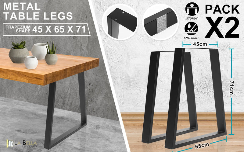 La Bella 2 Set 45 x 65 x 71cm Black Coffee Dining Table Legs Bench Trapezium DIY Steel Metal Payday Deals