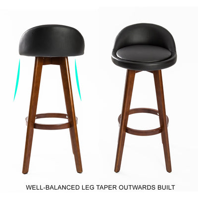 La Bella 2 Set 72cm Black Brown Wooden Bar Stool Leila Leather Payday Deals