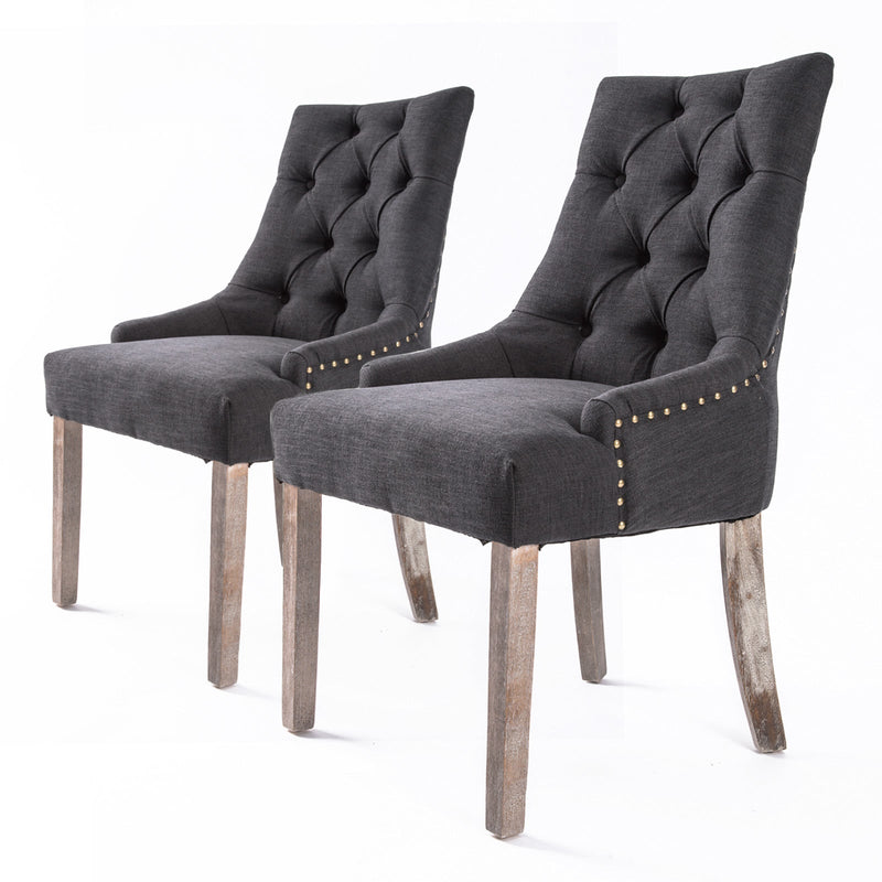 La Bella 2 Set Black (Charcoal) French Provincial Dining Chair Amour Oak Leg Payday Deals