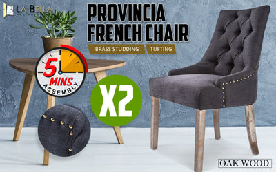 La Bella 2 Set Black (Charcoal) French Provincial Dining Chair Amour Oak Leg Payday Deals