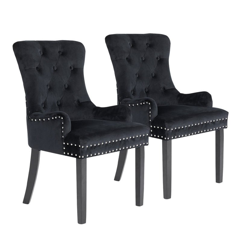 La Bella 2 Set Black French Provincial Dining Chair Ring Studded Lisse Velvet Rubberwood Payday Deals