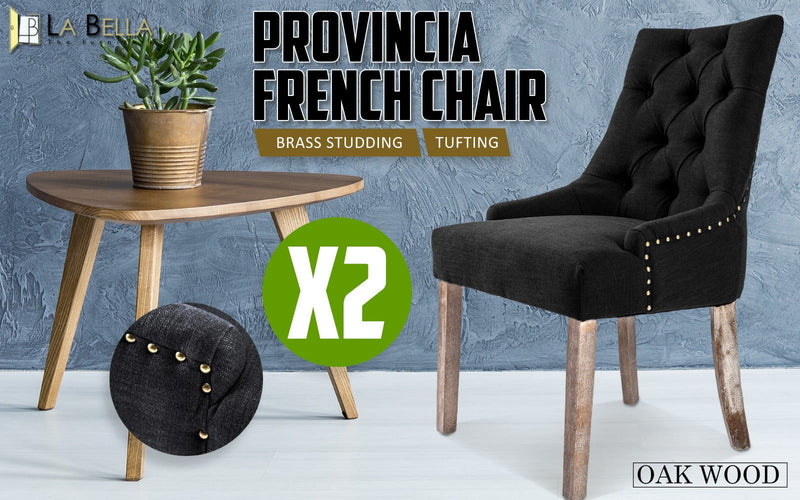 La Bella 2 Set Dark Black French Provincial Dining Chair Amour Oak Leg Payday Deals