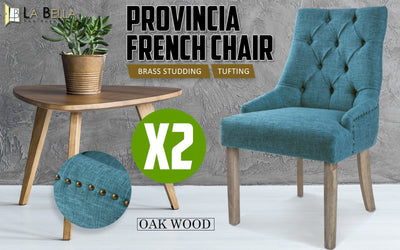 La Bella 2 Set Dark Blue French Provincial Dining Chair Amour Oak Leg Payday Deals