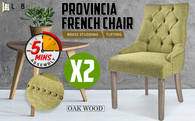 La Bella 2 Set Green French Provincial Dining Chair Amour Oak Leg Payday Deals