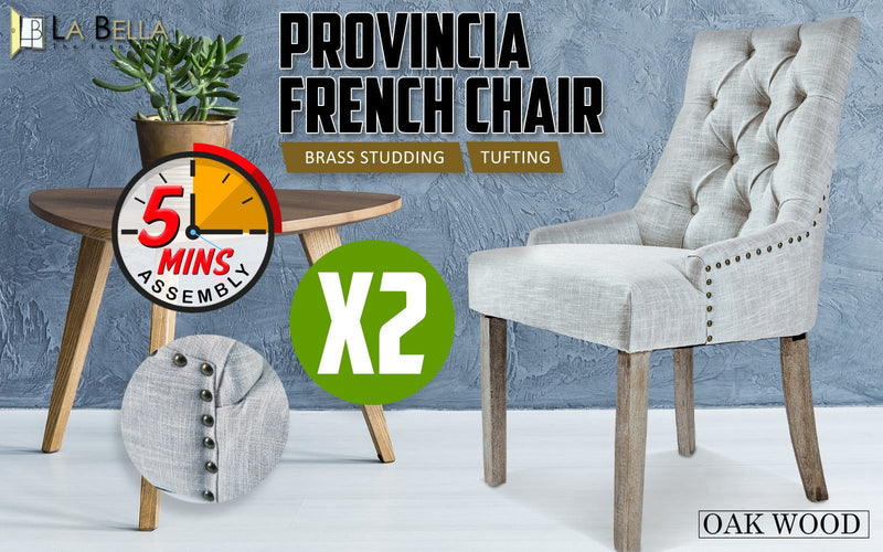 La Bella 2 Set Grey French Provincial Dining Chair Amour Oak Leg Payday Deals