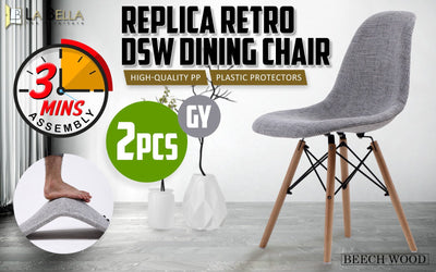 La Bella 2 Set Grey Retro Dining Cafe Chair DSW Fabric Payday Deals