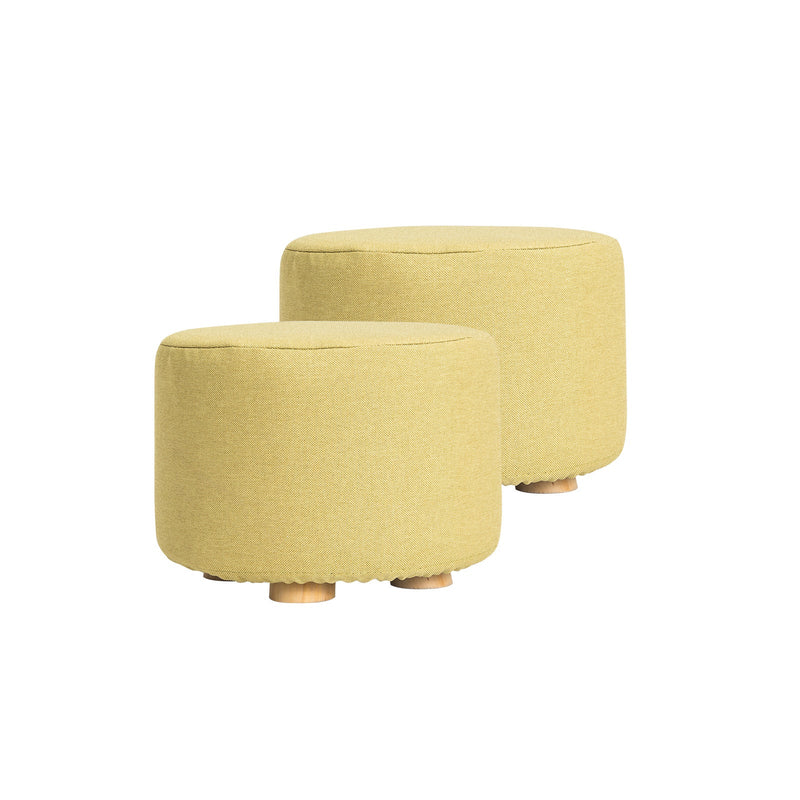 La Bella 2 Set Mustard Yellow Fabric Ottoman Round Wooden Leg Foot Stool Payday Deals