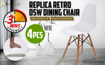 La Bella 4 Set White Retro Dining Cafe Chair DSW PP Payday Deals