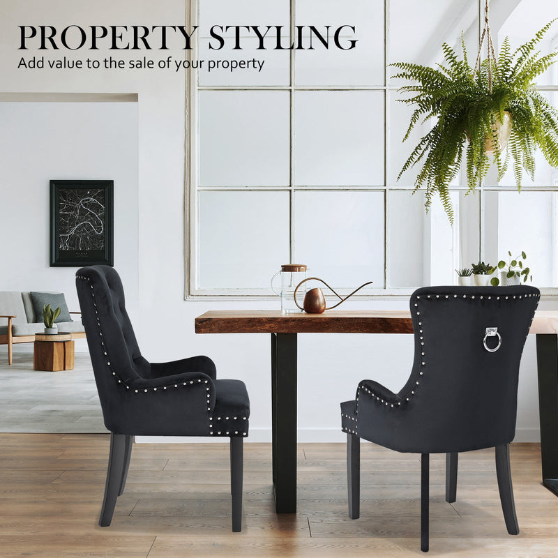 La Bella Black French Provincial Dining Chair Ring Studded Lisse Velvet Rubberwood Payday Deals