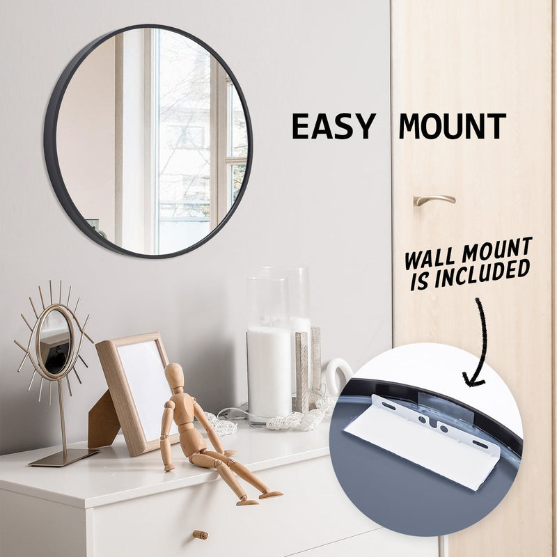 La Bella Black Wall Mirror Round Aluminum Frame Makeup Decor Bathroom Vanity 50cm Payday Deals