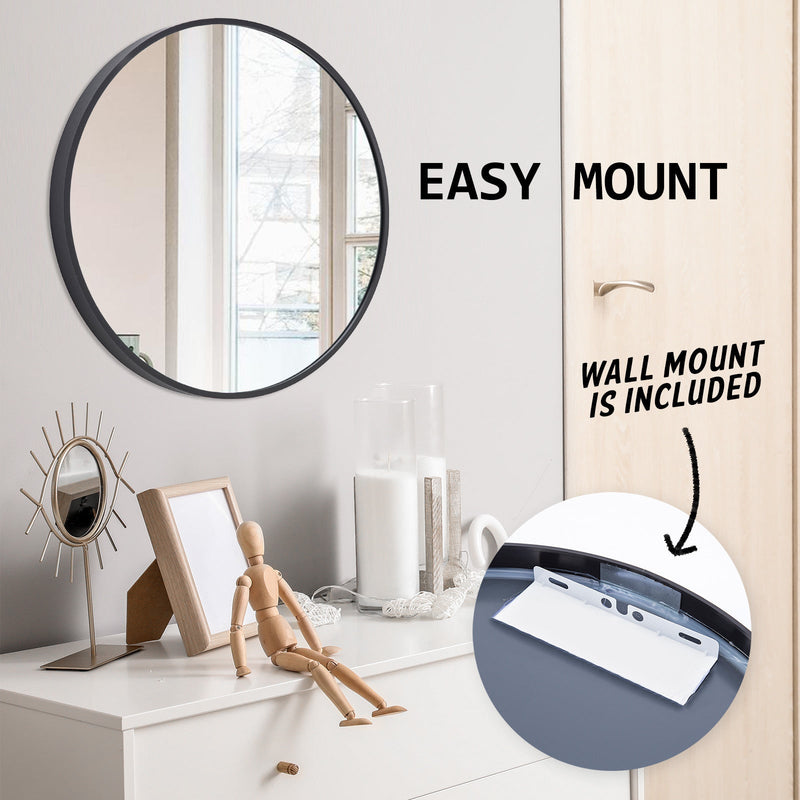 La Bella Black Wall Mirror Round Aluminum Frame Makeup Decor Bathroom Vanity 70cm Payday Deals