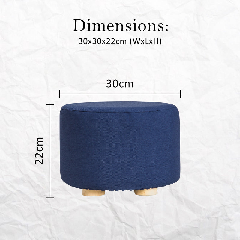 La Bella Dark Blue Fabric Ottoman Round Wooden Leg Foot Stool Payday Deals