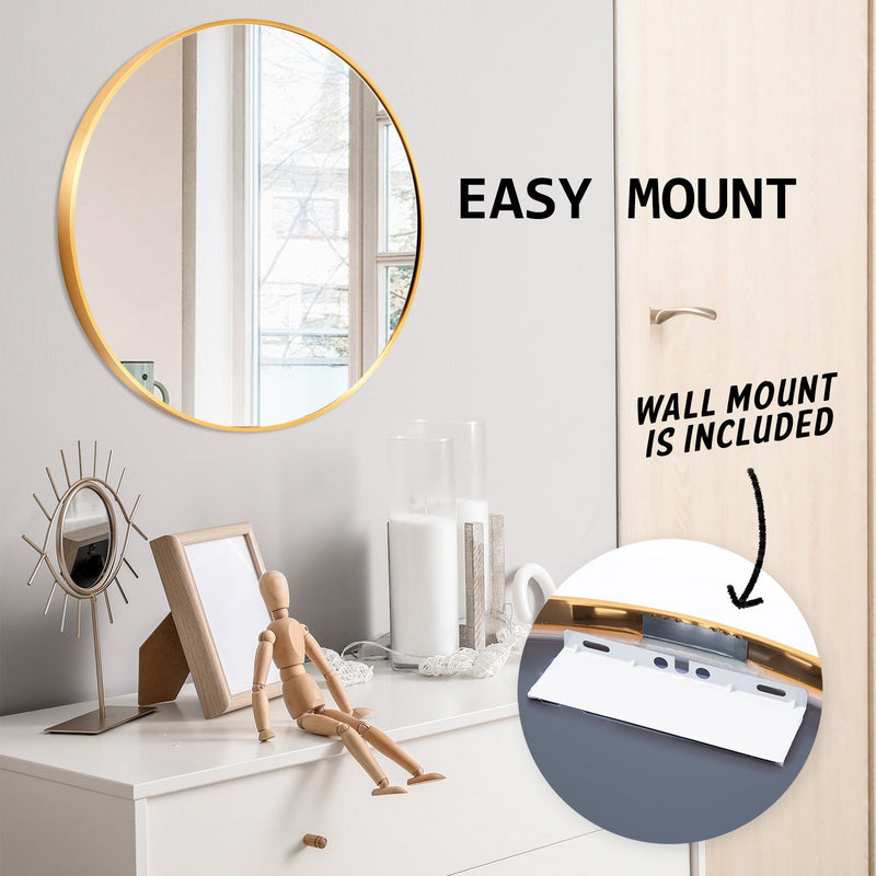 La Bella Gold Wall Mirror Round Aluminum Frame Makeup Decor Bathroom Vanity 70cm Payday Deals