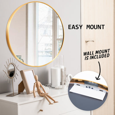 La Bella Gold Wall Mirror Round Aluminum Frame Makeup Decor Bathroom Vanity 80cm Payday Deals