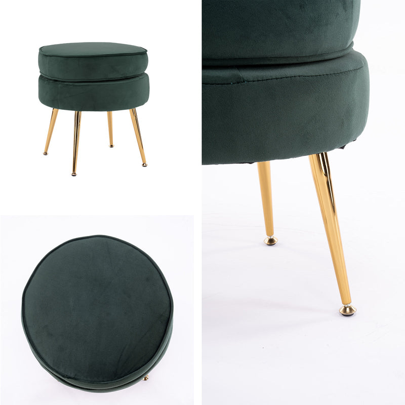 La Bella Green Round Ottoman Foot Stool Velvet Fabric Metal Leg Payday Deals