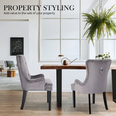 La Bella Grey French Provincial Dining Chair Ring Studded Lisse Velvet Rubberwood Payday Deals