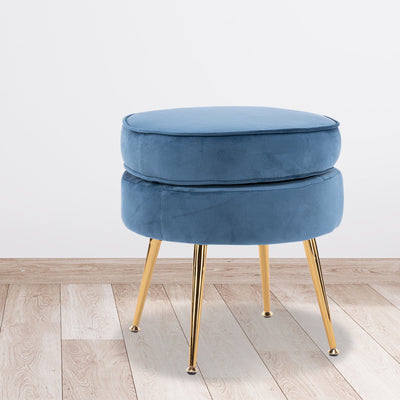 La Bella Navy Blue Round Ottoman Foot Stool Velvet Fabric Metal Leg Payday Deals