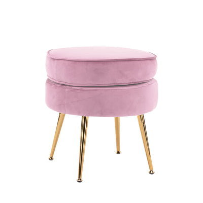 La Bella Pink Round Ottoman Foot Stool Velvet Fabric Metal Leg