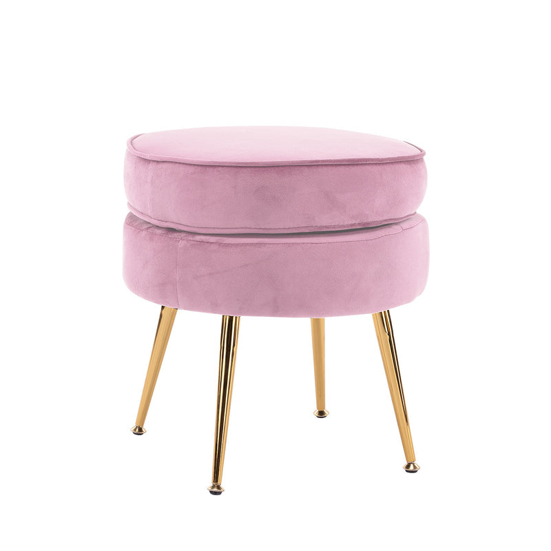 La Bella Pink Round Ottoman Foot Stool Velvet Fabric Metal Leg Payday Deals