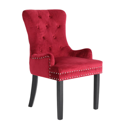 La Bella Red French Provincial Dining Chair Ring Studded Lisse Velvet Rubberwood