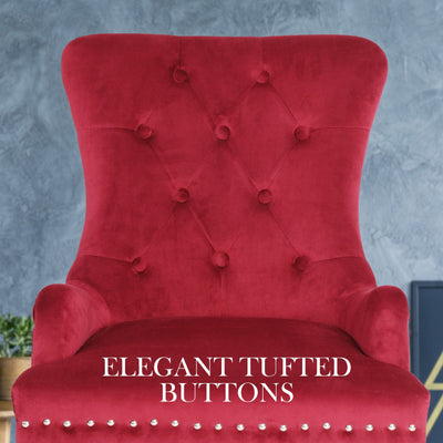 La Bella Red French Provincial Dining Chair Ring Studded Lisse Velvet Rubberwood Payday Deals