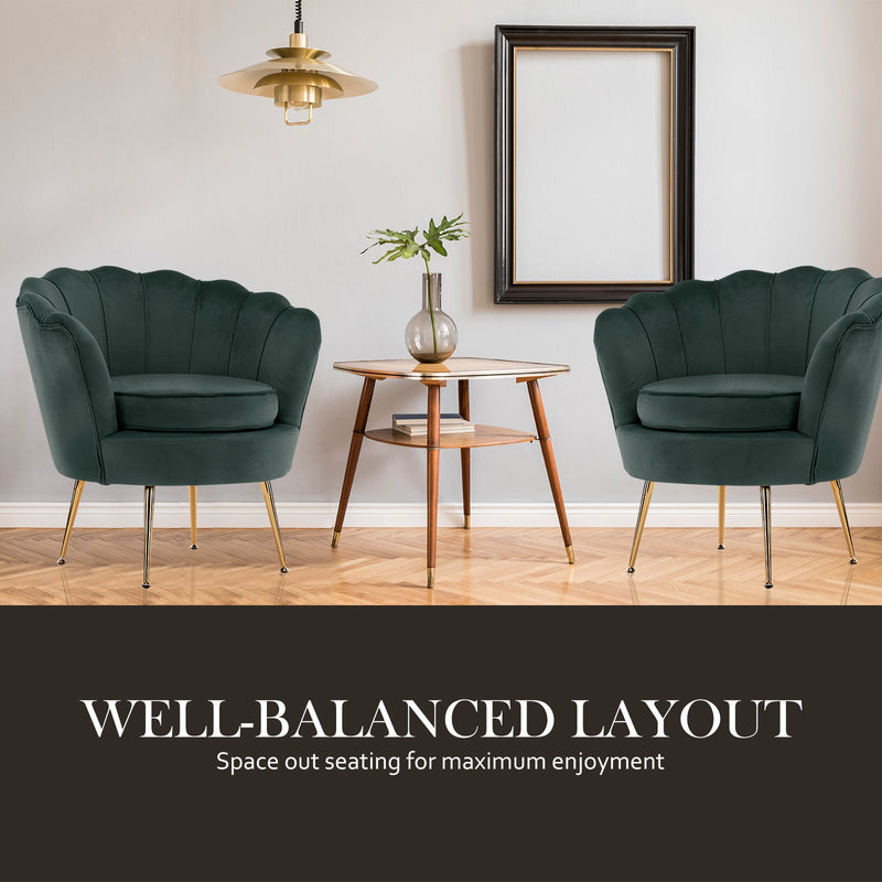 La Bella Shell Scallop Green Armchair Accent Chair Velvet + Round Ottoman Footstool Payday Deals