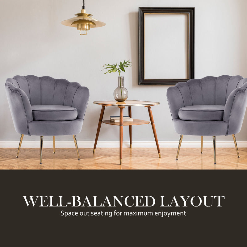 La Bella Shell Scallop Grey Armchair Accent Chair Velvet + Round Ottoman Footstool Payday Deals