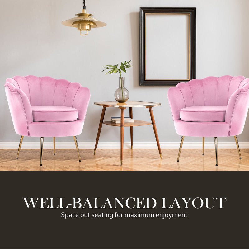 La Bella Shell Scallop Pink Armchair Accent Chair Velvet + Round Ottoman Footstool Payday Deals