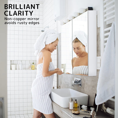 La Bella White Bathroom Mirror Cabinet Wall Twin Door Shaving Storage 60 x 72 cm Payday Deals