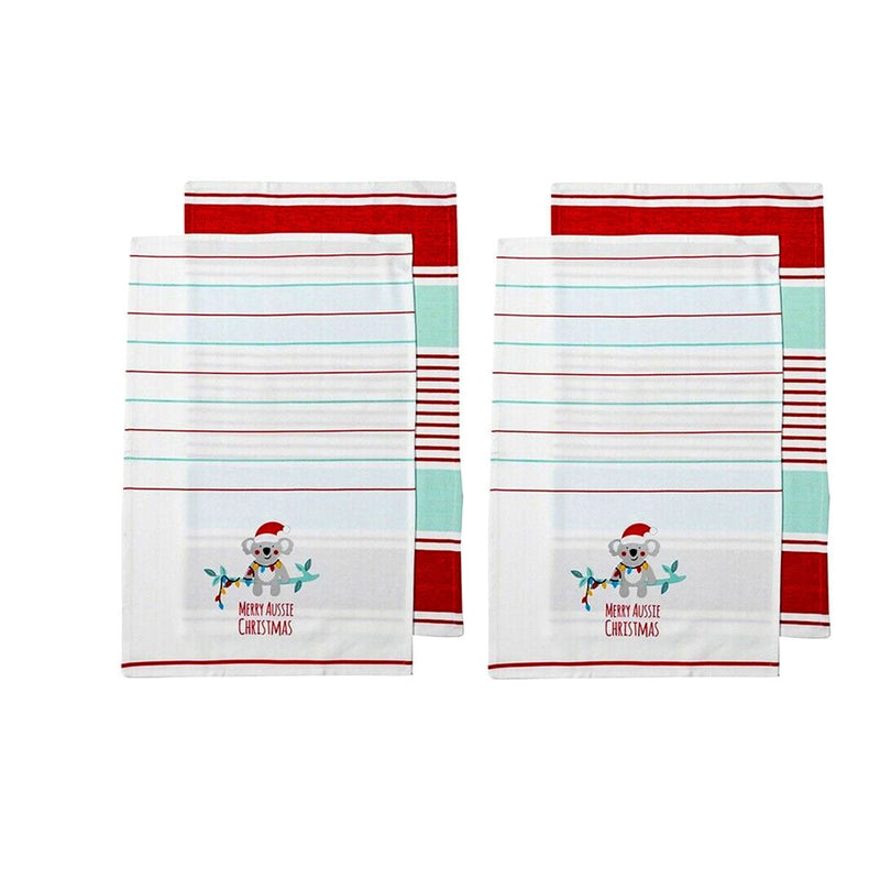 Ladelle Australiana Aussie Animal Koala Christmas Set of 4 Cotton Kitchen Towels Payday Deals