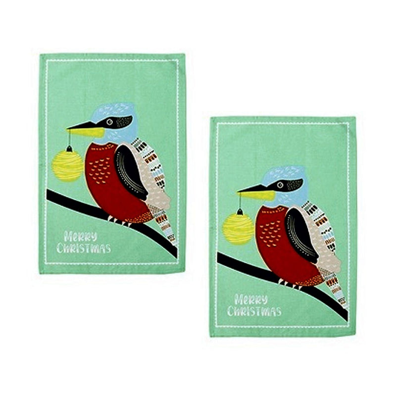 Ladelle Australiana Bird Drawing Set of 2 Cotton Kitchen Towels Kookaburras Payday Deals