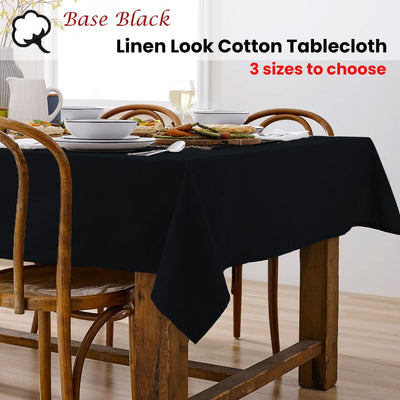 Ladelle Base Black Linen Look 100% Cotton Tablecloth 150 x 225 cm Payday Deals