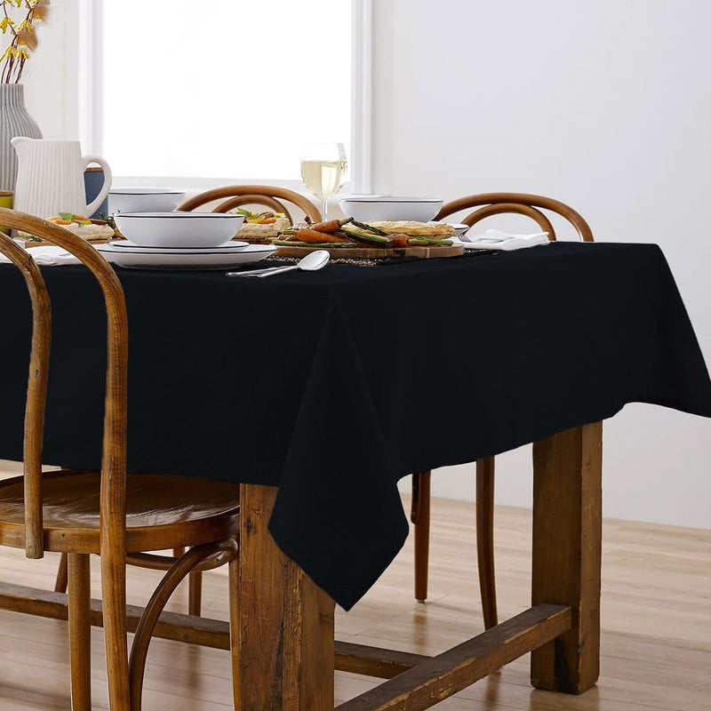 Ladelle Base Black Linen Look 100% Cotton Tablecloth 150 x 265 cm Payday Deals