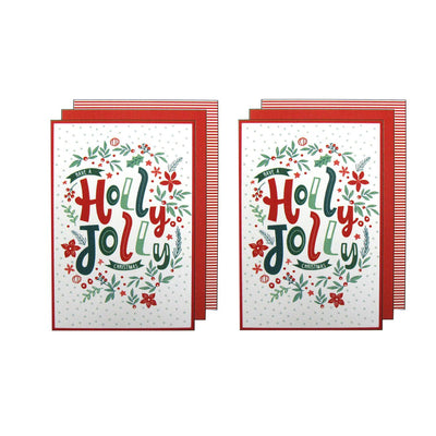 Ladelle Joyful Jolly Christmas Set of 6 Cotton Kitchen Towels Red