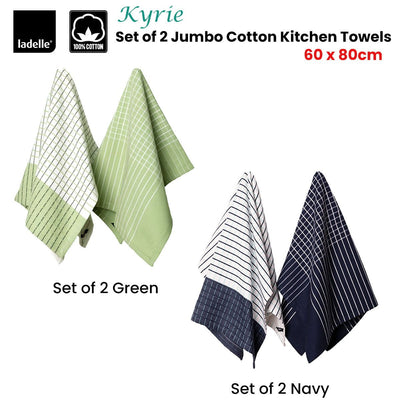 Ladelle Kyrie Cotton Set of 2 Jumbo Kitchen Towels 60 x 80 cm Navy Payday Deals